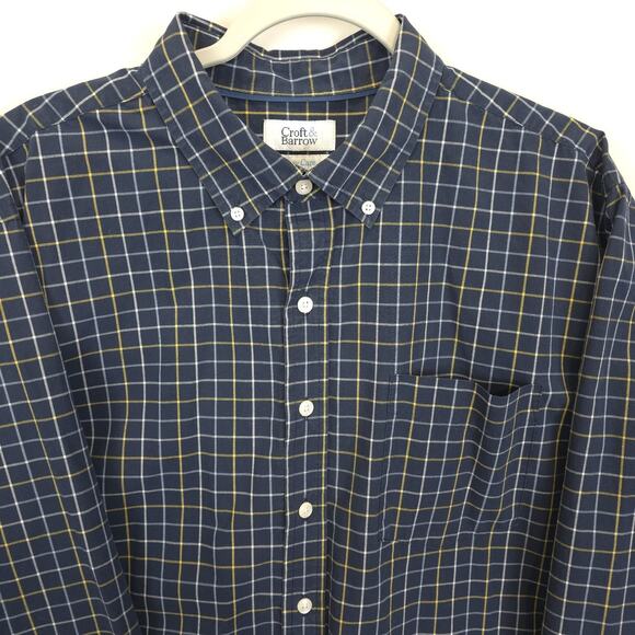 Croft & Barrow Window Pane Plaid Button Down Shirt Easy Care Men XL Blue Yellow - Picture 12 of 12